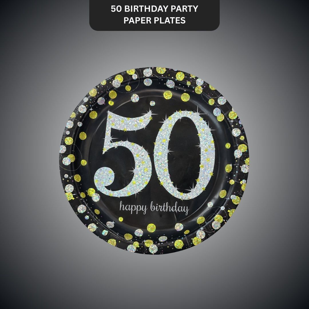 Happy 50 Birthday Sparking Party Plates - 9 inches - 8PC