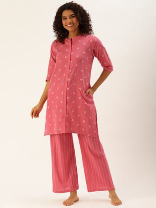 Floral Coral Kurta & Palazzo-M