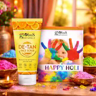 (Combo of 2) Globus Naturals De-Tan Face Scrub 50g with 160g Herbal Gulal, All Skin Types, Tan Removal, Holi Color Box
