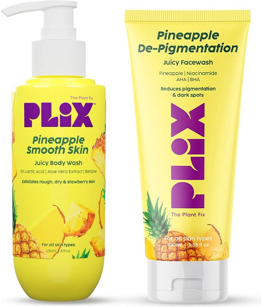 Plix Pineapple Glow Duo Depigmentation Face Wash & Lactic Acid Exfoliating Body Wash Combo Pack of 2