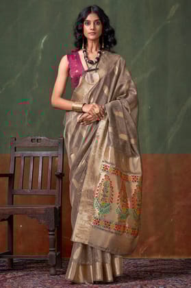 Taupe Zari Tissue Paithani Saree