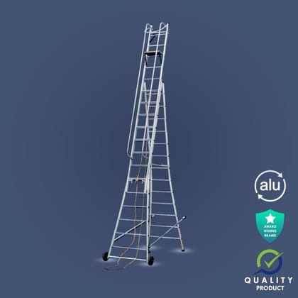 Wheel Self Supporting Extension Industrial Aluminium Ladder (Model: K-7009, Height:  13ft + 13ft in Medium)
