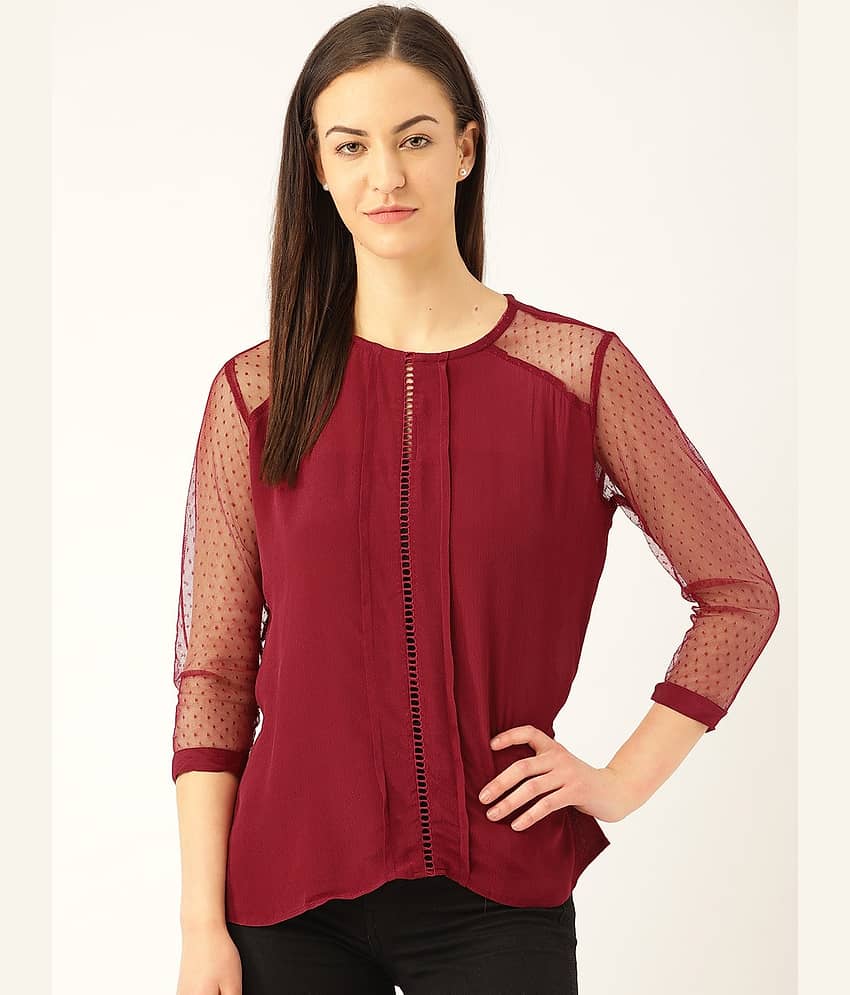 MARC LOIRE Women's Cotton Blend Regular Top ( Maroon )