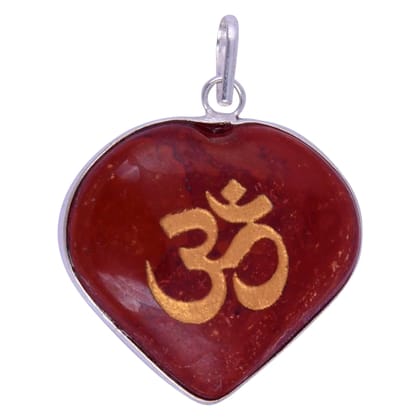 Red Jasper Heart Border Pendant with Om Sign for Reiki Healing and Crystal Healing,Traditional Astrological Pendant for Women and Mens | Lucky Charm Positive Vibes Energy(KI_46)  by Krishna Impex