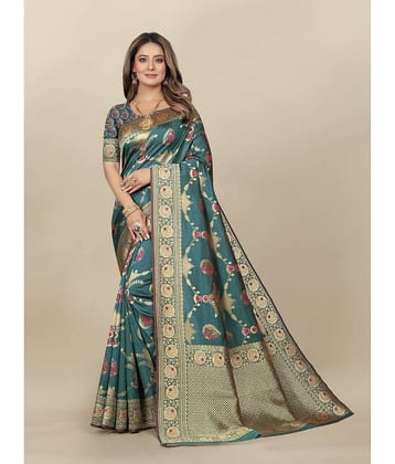 Gazal Fashions Banarasi Silk Embellished Saree With Unstitched Blouse Piece ( Multicolour )