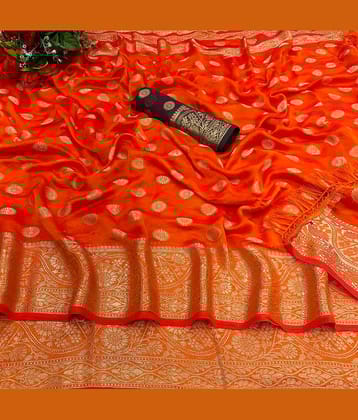 Shree Gullak Silk Jacquard Self Design Saree With Unstitched Blouse Piece ( Orange )