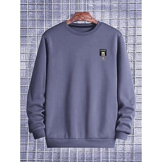 Fashlook Solid Round Neck Wool Blend Casual Grey Full Sleeve T-Shirt For Mens
