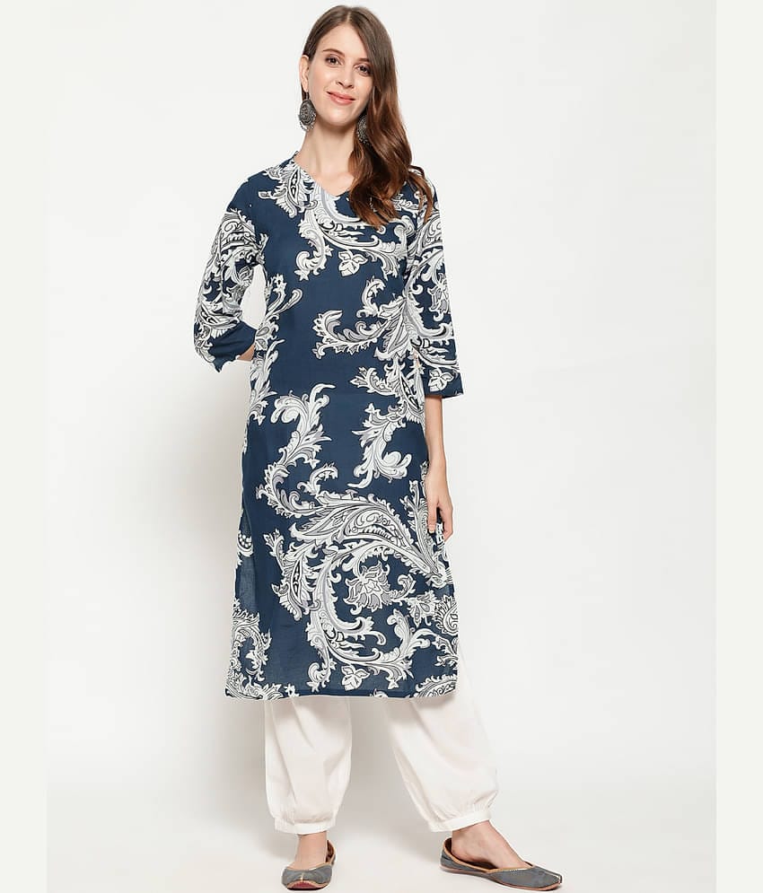 Antaran Cotton Printed Kurti With Salwar Women's Stitched Salwar Suit - Blue ( Pack of 1 )