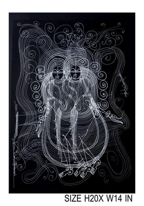 Joyful Surpur Line Art Painting Mixed Media On Paper