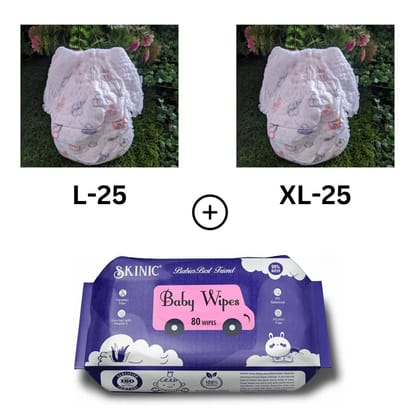 Baby Diaper Combo (L25+XL25+Wipes) Baby Diaper Combo (L25+XL25+Wipes)