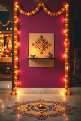 Dbeautify's DIY MDF Pooja Shelf with Geometric Back Panel