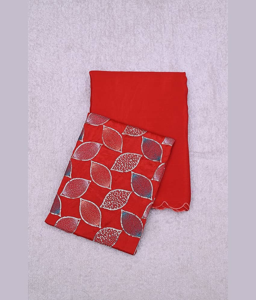 Aika Chiffon Embellished Saree With Unstitched Blouse Piece ( Red )