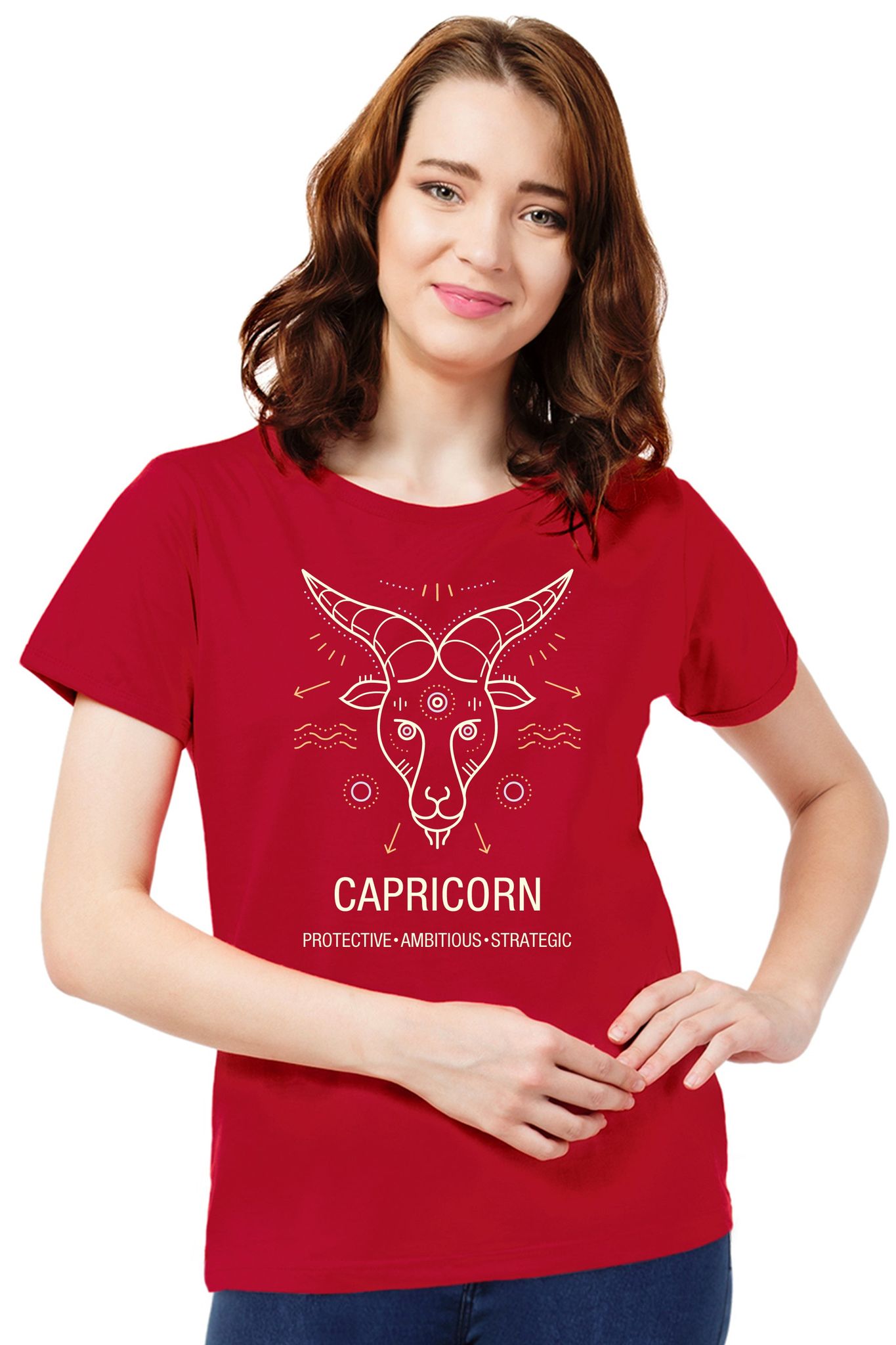 FflirtyGo Capricorn Sign Printed T-Shirt-S / Red