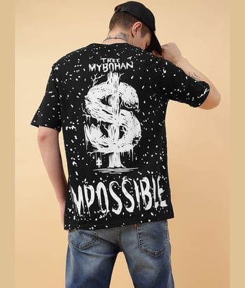 BUKKL Cotton Oversized Fit Printed Half Sleeves Men's Round T-Shirt - Black ( Pack of 1 )