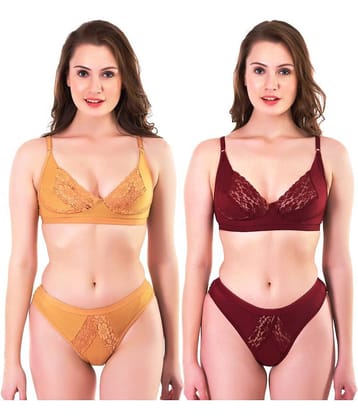 TCG Pack of 2 Cotton Lycra Women's Bra & Panty Set ( Multi Color )
