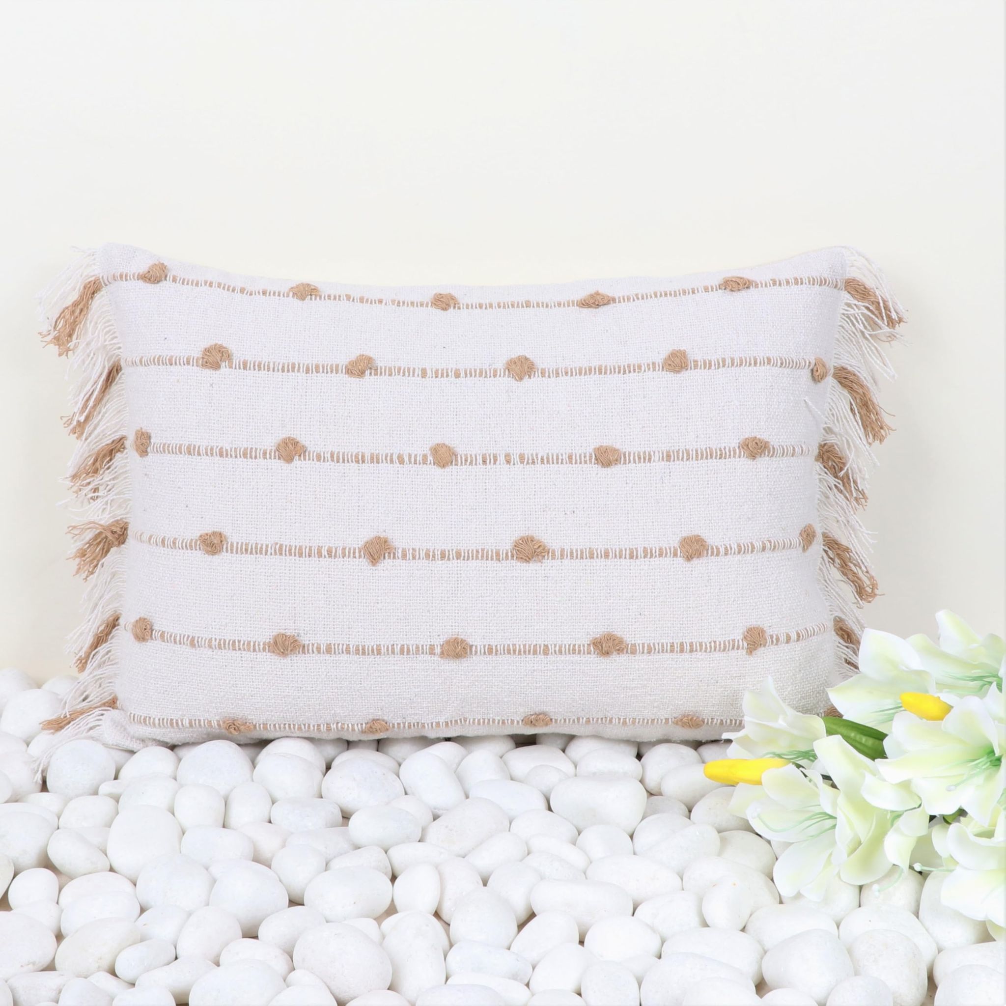 Indihomecraft Handicraft Cotton Cushion Cover | Hand Stitched Embroidery | Decorative Boho Cushion Cover for Sofa Couch Swing Chair Living Room & Bedroom 14 x 20 Inches, Pack of 1