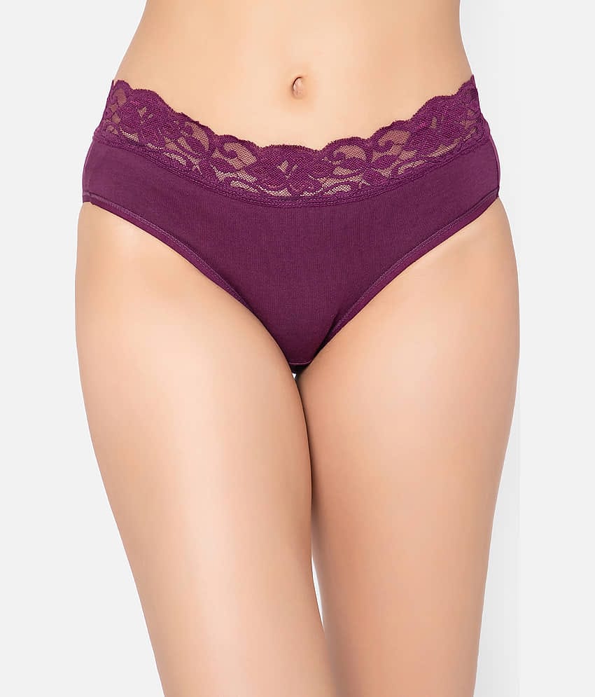 Clovia Cotton Self Design Women's Hipster ( Purple )