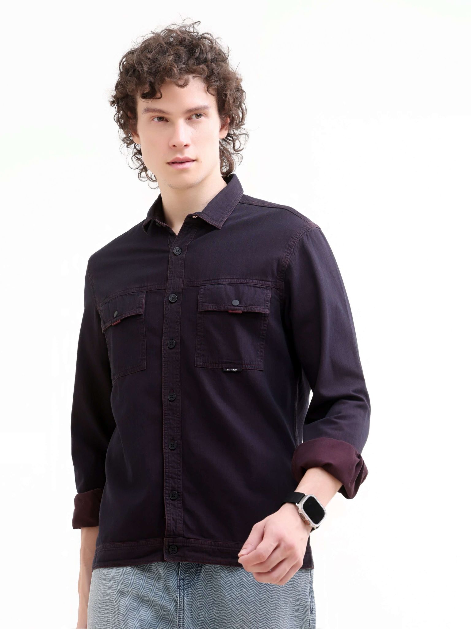 Rubans Wine Denim Overshirt-XL
