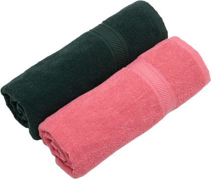 Furnofy Cotton 450 GSM Bath Towel Olive Green, Pink (Pack Of 2)