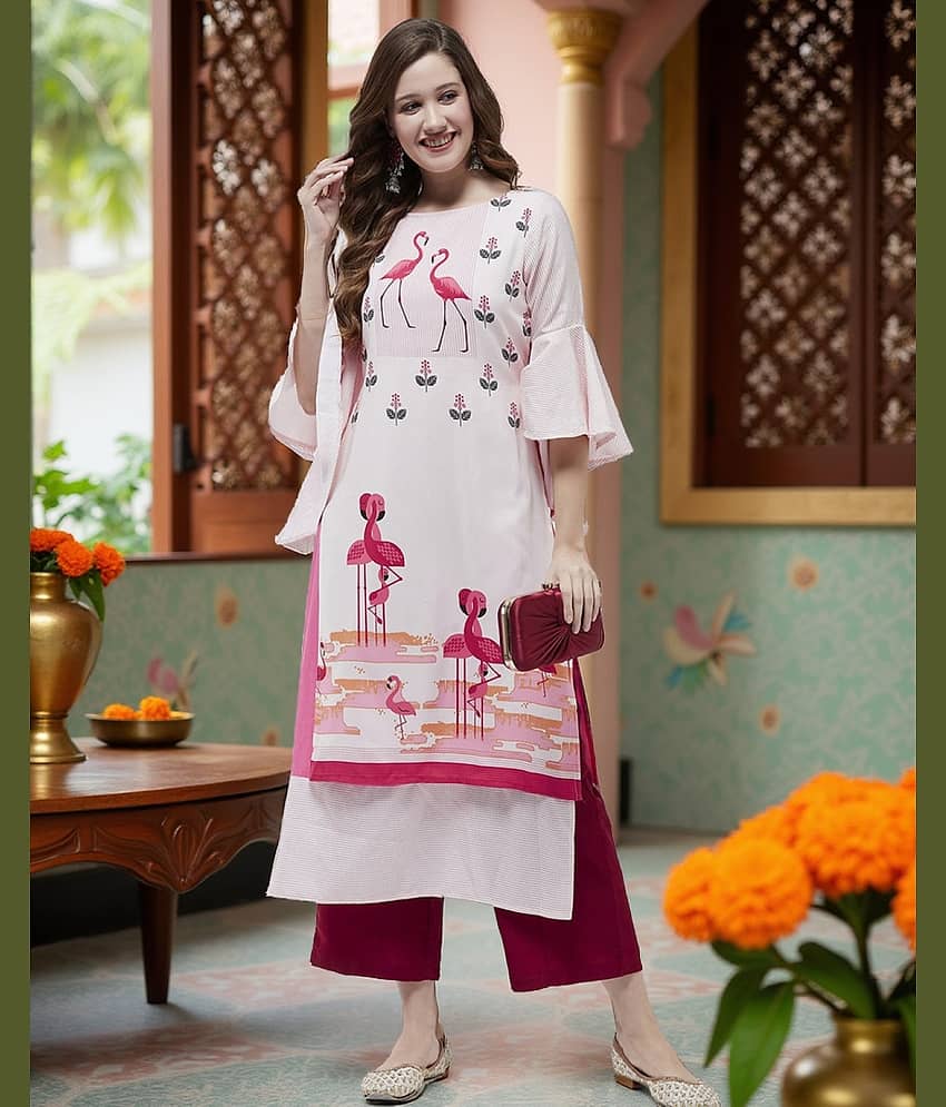 Pannkh - Off White Rayon Women's Straight Kurti ( Pack of 1 )