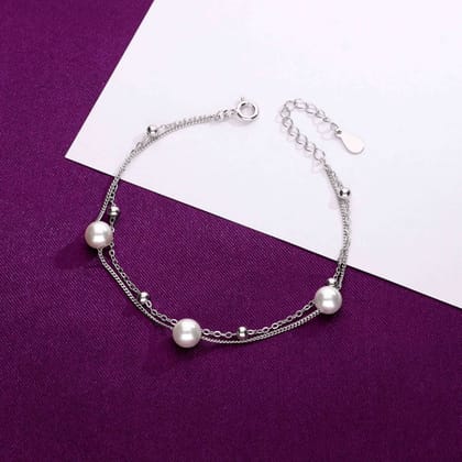 2-Layered Pearl Brilliance Silver Bracelet-Pearl / Silver