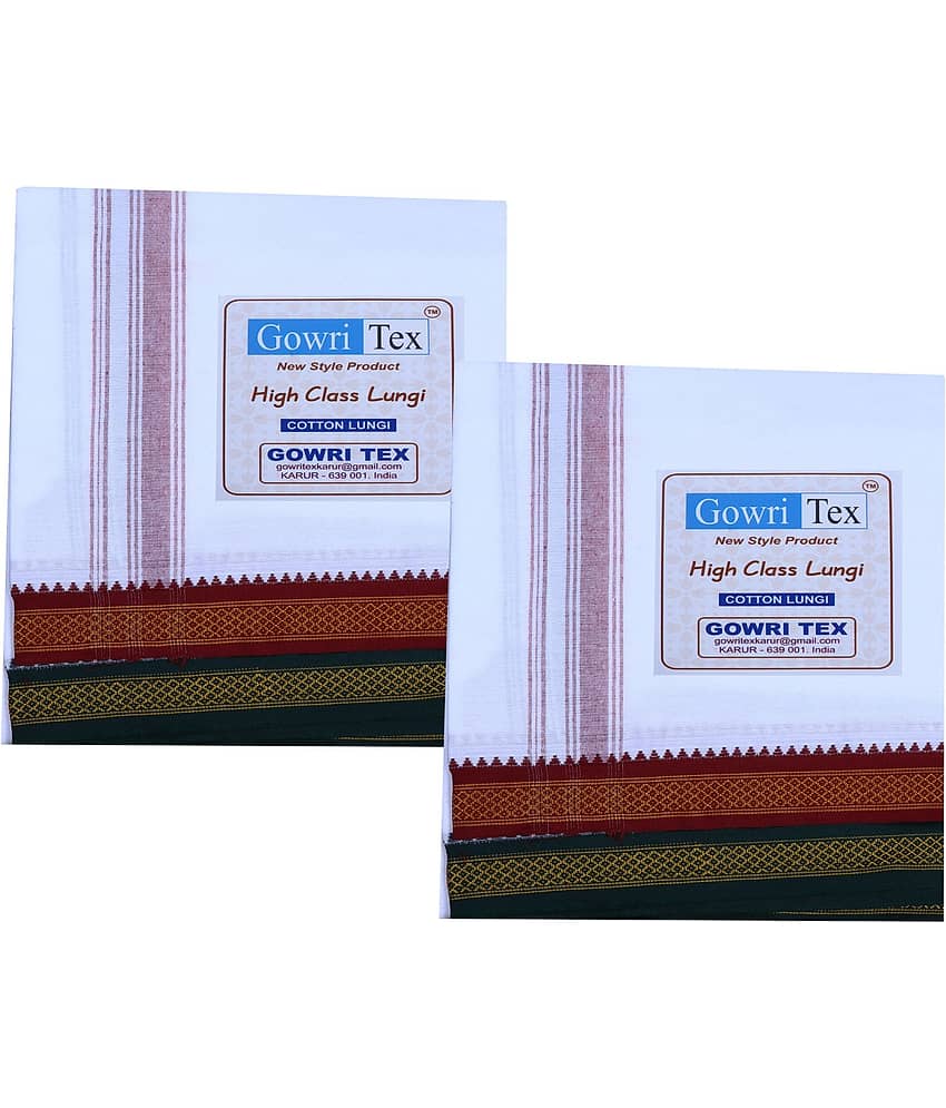 GOWRI TEX Cotton Men's Lungi White ( Pack of 1 )