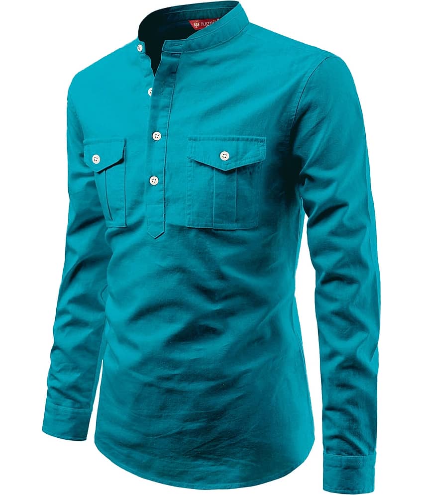 Yugnik Light Green Cotton Men's Regular Kurta ( Pack of 1 )