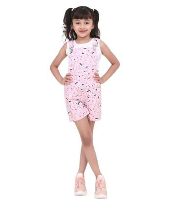 Girl's Inner- Cotton Printed Sleeveless Dungaree (Light Pink, 3-4-Yrs)-PID66047