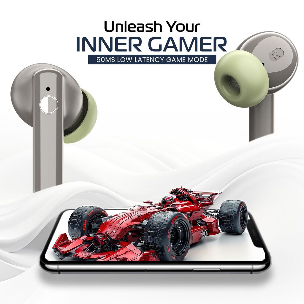 Cellecor BroPods C105 Tune TWS |45H Playtime, ENC, 5.3v, IPX5, 50ms Low Latency Gaming Bluetooth-Grey Olive