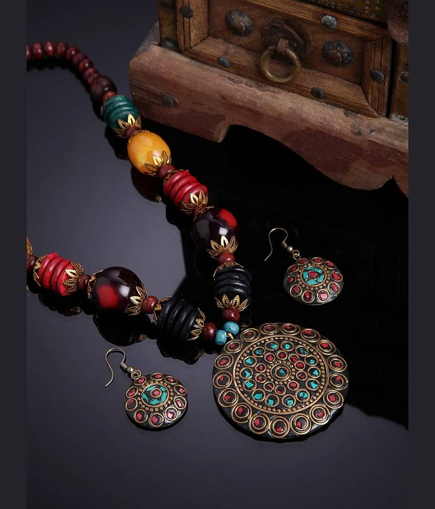 Sunhari Jewels Alloy Multi Color Contemporary/Fashion Necklaces Set Long Haram