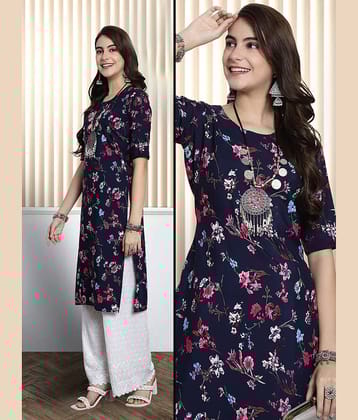 Ethnic Basket Pack of 1 Crepe Printed Nayra Women's Kurti - ( Navy Blue )