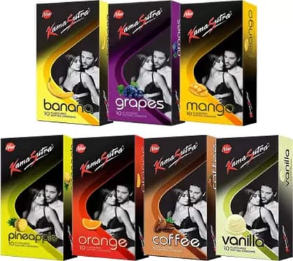 KamaSutra Honeymoon Super Dotted Pack With Exciting Flavours Condoms Condom (Pack of 7, 70S)