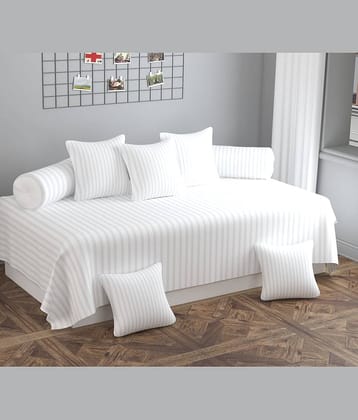 SHOMES Cotton Vertical Striped Diwan Set 8 Pcs - White