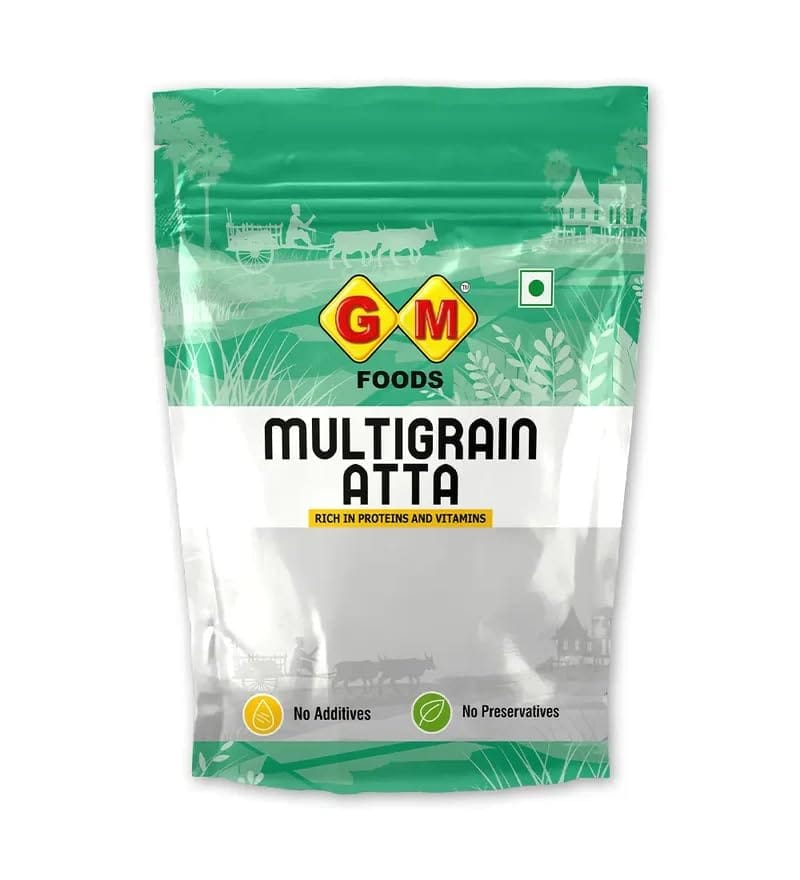 GM Foods Multigrain Atta 500g | High Protein & Vitamin-Rich Flour | No Additives or Preservatives | Healthy Whole Grain Atta for Roti, Chapati, Paratha & Everyday Balanced Meals