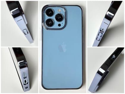 iPhone 13 Mini - Glass Case with Electroplated Chrome Finish Edges Cover-Sierra Blue