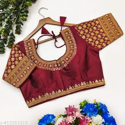 Latest Weddng Wear Golden Zari Embroidery Work with Heavy Maggam Work Marron Blouse