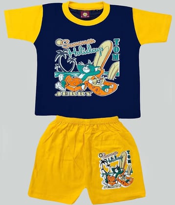 MRB - Navy Blue Cotton Baby Boy T-Shirt & Shorts ( Pack of 1 )