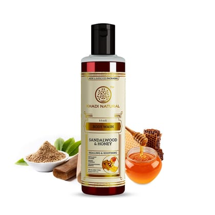 Khadi Natural Sandalwood & Honey Body Wash | Herbal Shower Gel for Gentle Skin Cleansing | Helps Maintain Skin Softness & Fresh Feel | Mild Body Cleanser for Daily Use | Suitable for All Skin Types | 210ml Khadi Natural Sandalwood & Honey Body Wash | Her