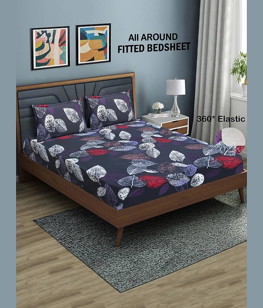 Home Candy Microfibre Floral 1 Bedsheet with 2 Pillow Covers - Blue