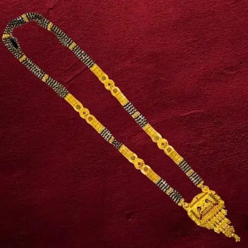 One-Gram Gold-Plated Black Bead Mangalsutra with Peacock Pendant