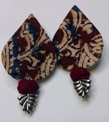 Boho Maroon Leaf Fabric Teardrop Earrings