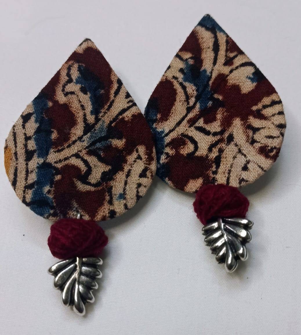 Boho Maroon Leaf Fabric Teardrop Earrings