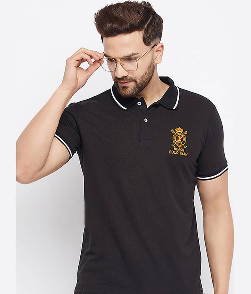 The Million Club Pack of 1 Cotton Blend Regular Fit Printed Half Sleeves Men's Polo T Shirt ( Black )