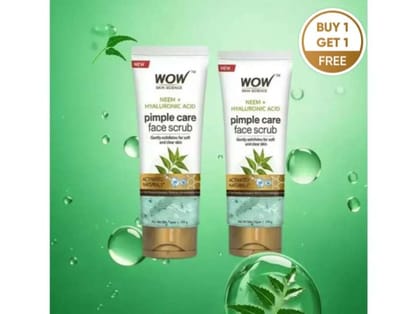  Buy 1 Get 1 Free - WOW Skin Science Neem & Hyaluronic Acid Pimple Care Face Scrub  (100 ml x 2) 