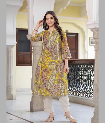 Royal Export Women Cotton Blend Printed Straight Kurti ( Yellow )