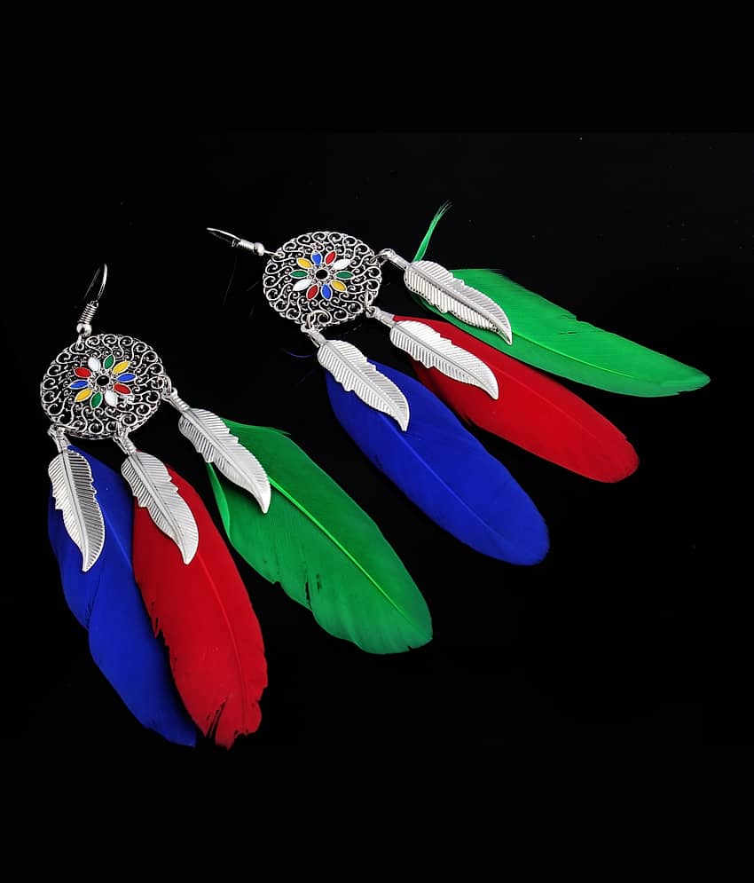 The Jewelbox® Boho Feather Leaf Filigree Multicolor Enamel Rhodium Hanging Dangle Earring Girls Women