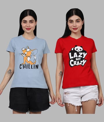 Fabflee Women Cotton Printed Regular Fit Round Neck T-Shirt ( Multicolor )