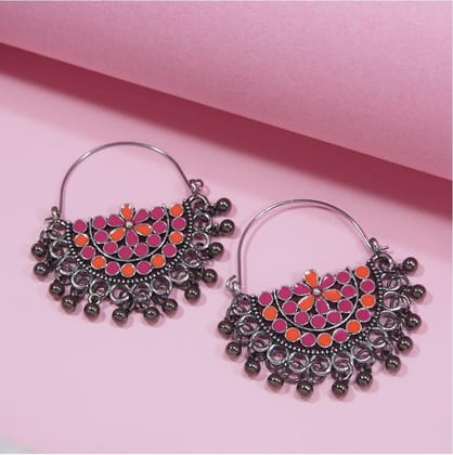Antique Oxidized Enamel Artwork Earring With Ghungroo- AER 4