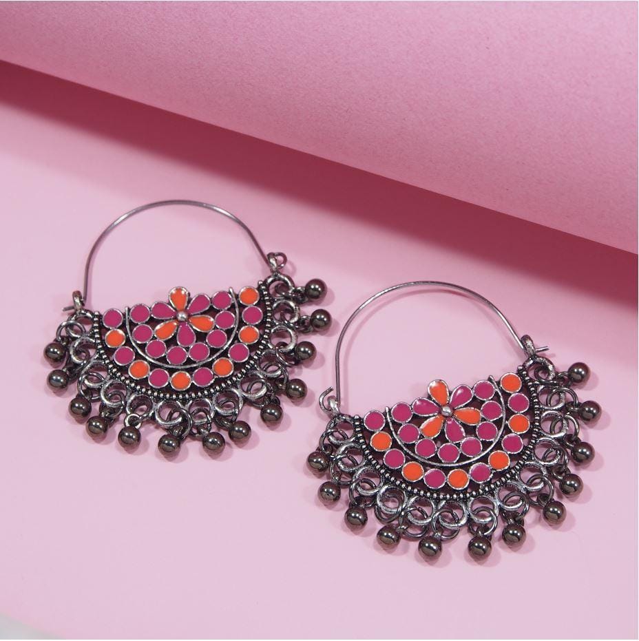 Antique Oxidized Enamel Artwork Earring With Ghungroo- AER 4