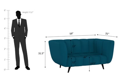 Wakeup India Mushy Premium Fabric Sofa Set | 2 Seater Sofa | Pocket Spring Cushion | Padded Cushioned Armrest | Polished Wooden Leg (Peacock Blue, Seating-2) | 1 Year Warranty